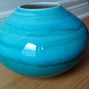 Vintage Crate & Barrel Jayde Turquoise Glaze Round Vase